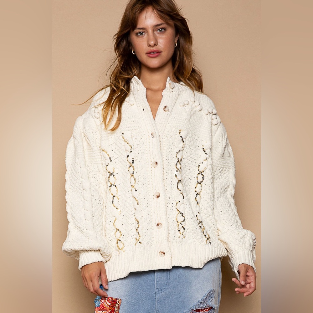 POL Cream Cable Knit Sweater